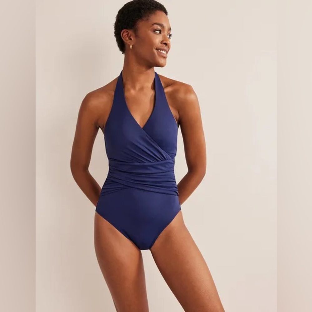 Levanzo Ruched Halter Swimsuit Sz 12L. NWOT French navy B1